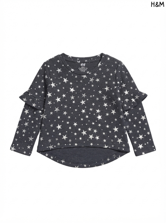 Imported Girl Ruffle-Shoulder Star Pattern Blouse