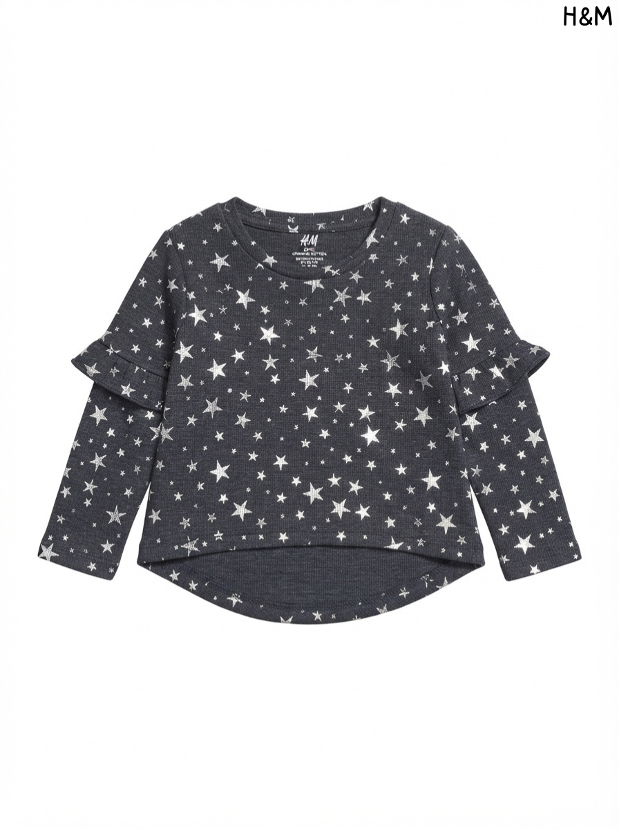 Imported Girl Ruffle-Shoulder Star Pattern Blouse