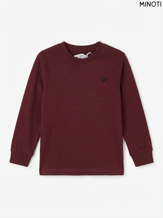 Imported Boy Maroon Embroidered Deer Long-Sleeve T-Shirt