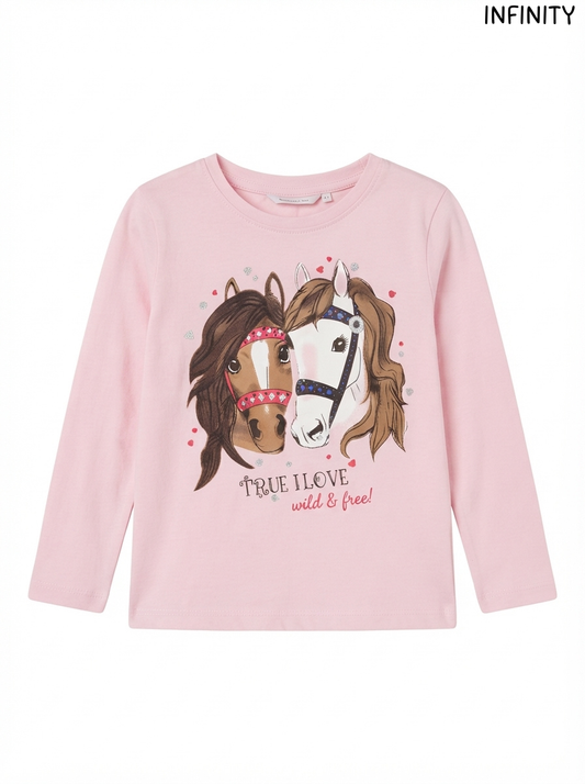 Imported Girls "True Love" Horse Print Crewneck Tee