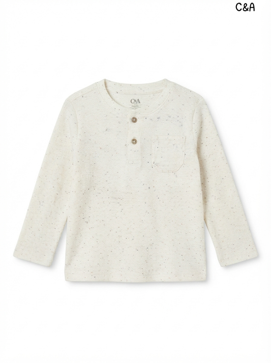 Imported Girl Speckled Button-Placket Henley Sweatshirt