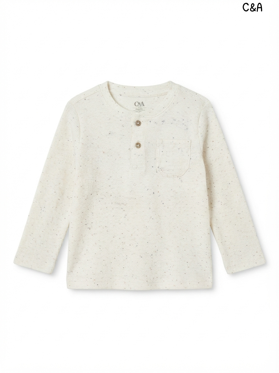Imported Girl Speckled Button-Placket Henley Sweatshirt