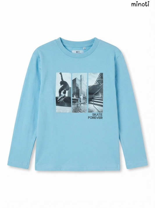 Imported Kids' Light Blue "SKATE FOREVER" Graphic T-Shirt