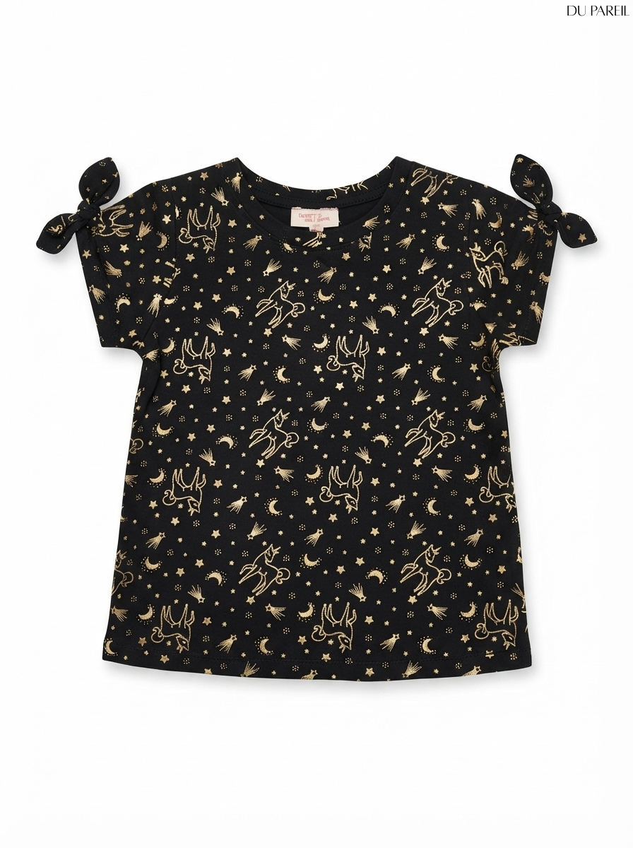 DU PAREIL Girls Metallic Star Short-Sleeve T-Shirt