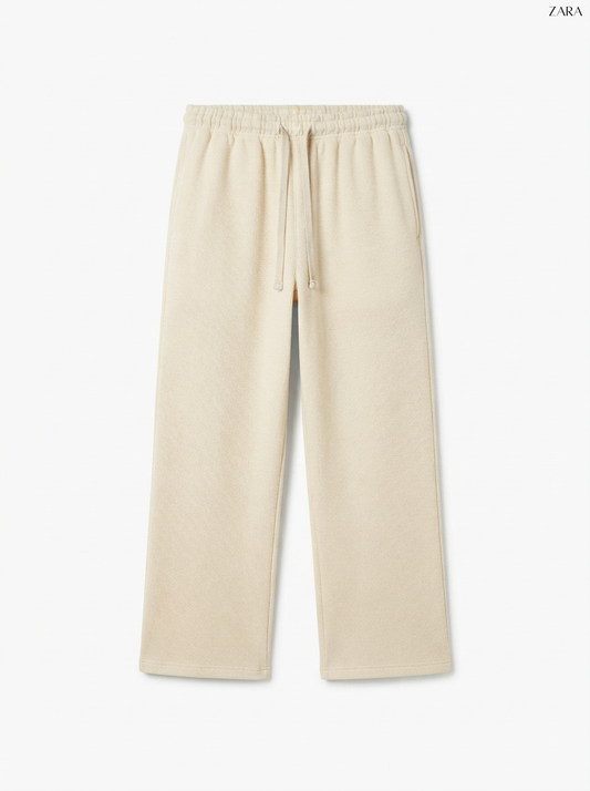Men's Beige Textured Sweatpants with Drawstring Waist