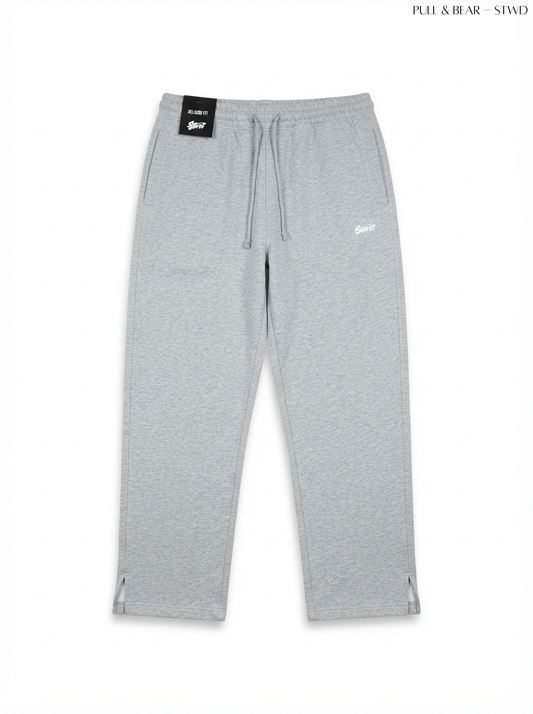 Men's Grey Sweatpants with Hem Slits & Drawstring