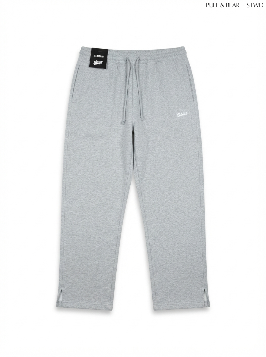 Men's Grey Sweatpants with Hem Slits & Drawstring