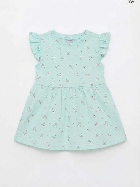LCW Girls Bow Print Short-Sleeve Dress