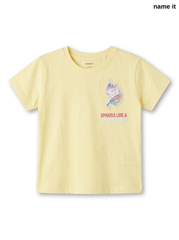 NAME IT Girls’ Pastel Yellow Unicorn Sequin T-Shirt