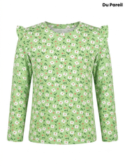 Girls' Floral Long-Sleeve Ruffle Top - Sage Green