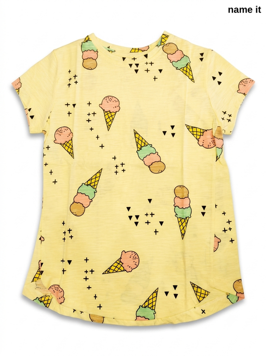 Girls' Light Yellow Ice Cream All-Over Print T-Shirt