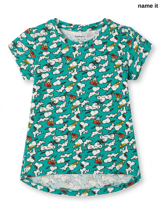 NAME IT Girls’ Teal Green Snoopy All-Over Print T-Shirt