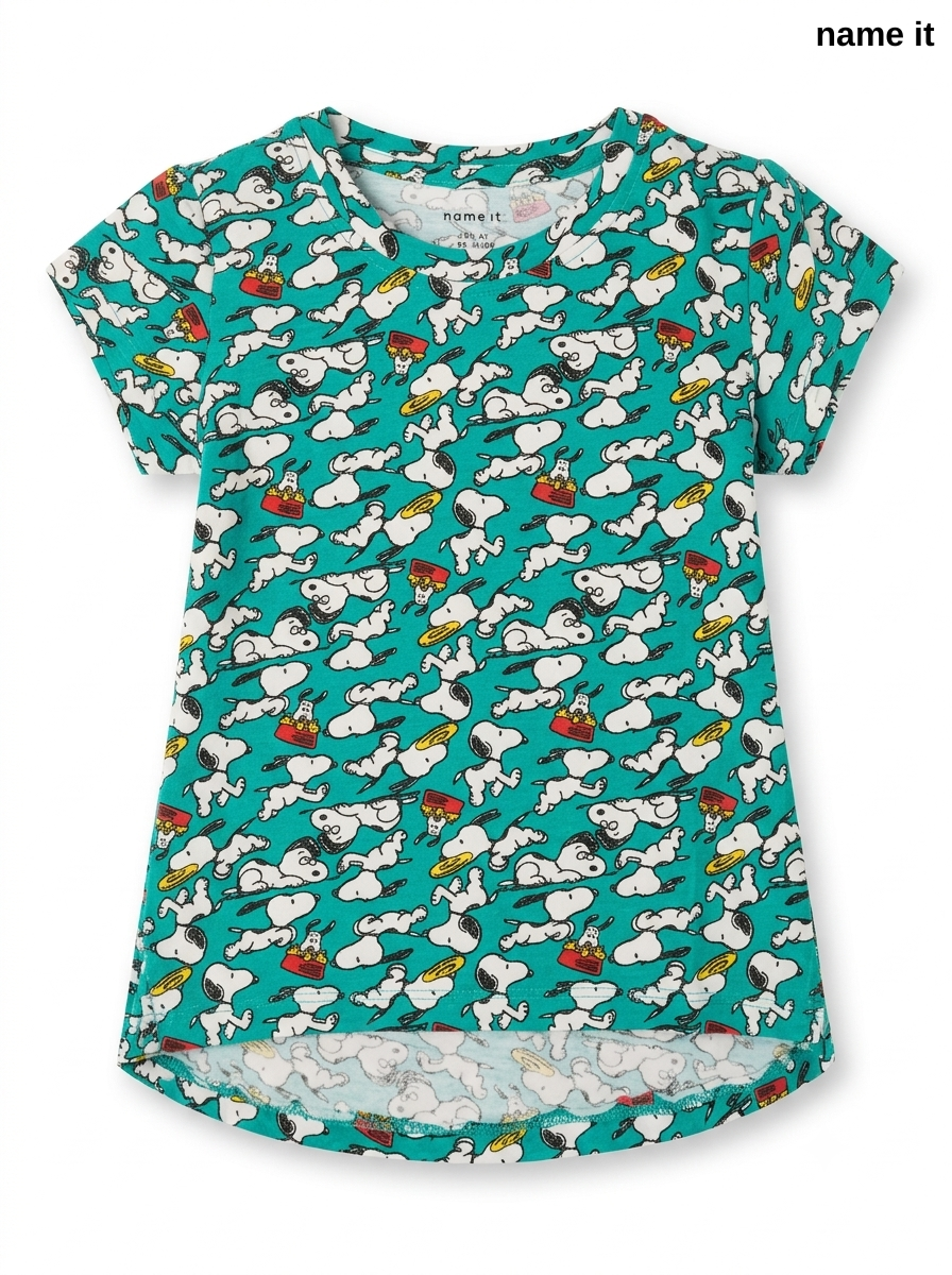NAME IT Girls’ Teal Green Snoopy All-Over Print T-Shirt