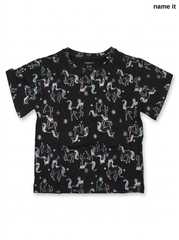 NAME IT Girls’ Black Iridescent Unicorn All-Over Print T-Shirt