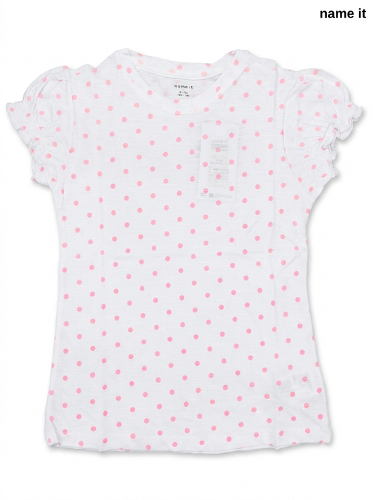 NAME IT Girls’ White & Pink Polka Dot Ruffle-Sleeve T-Shirt