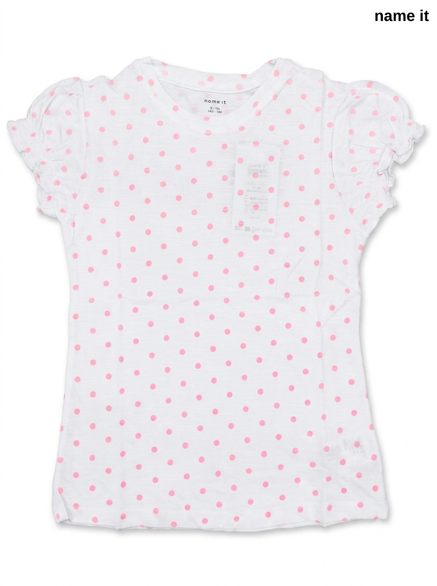 NAME IT Girls’ White & Pink Polka Dot Ruffle-Sleeve T-Shirt