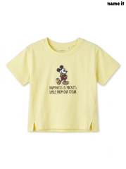 Girls' Disney Mickey Mouse Graphic T-Shirt with Side Slits – Light Yellow