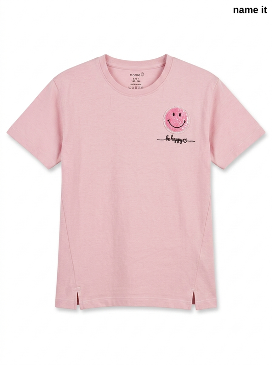Girls’ Pink "Be Happy" Smiley Face T-Shirt