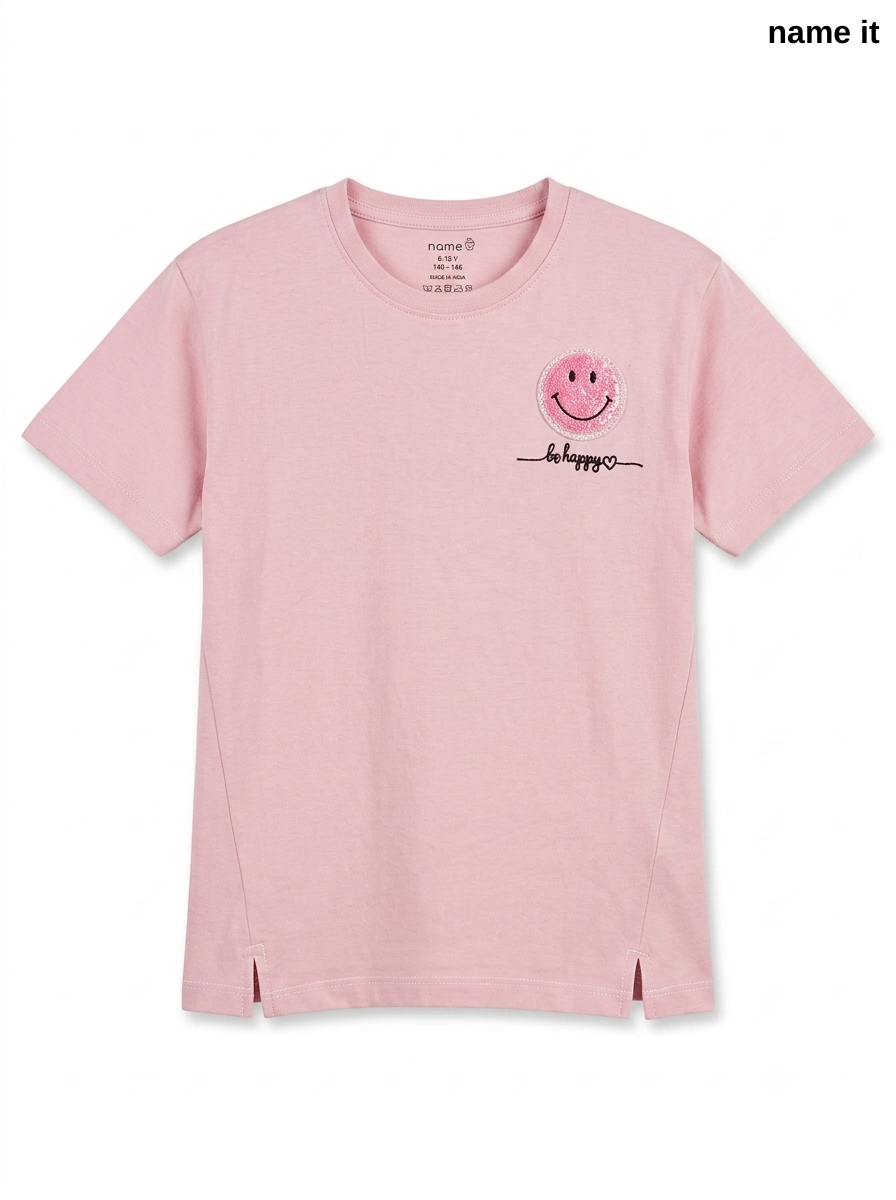 Girls’ Pink "Be Happy" Smiley Face T-Shirt
