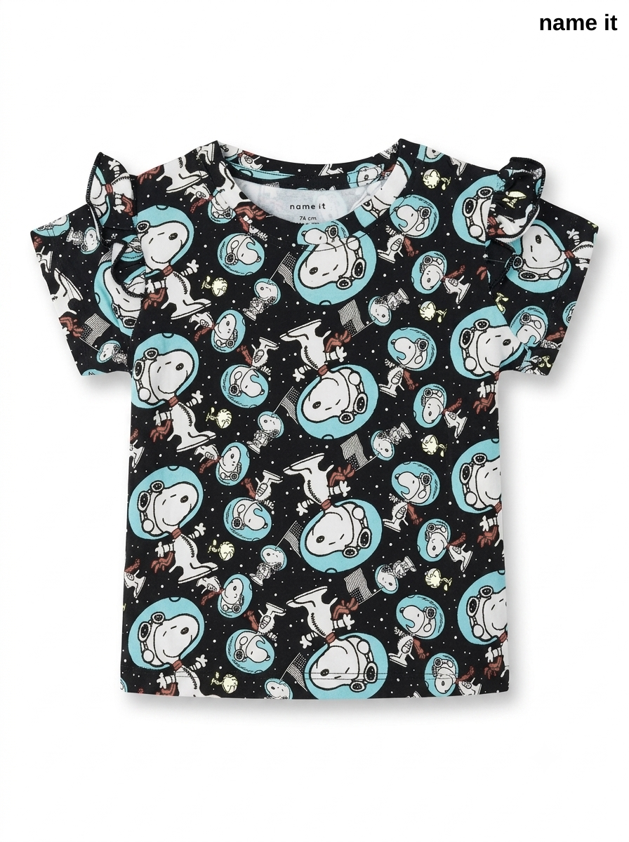 Girls' Snoopy Space Adventure Print Ruffle Sleeve T-Shirt