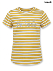 Girls' Striped "Focus on the Good" T-Shirt - Mustard Yellow & White