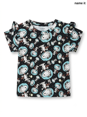 Girls' Snoopy Space Adventure Print Ruffle Sleeve T-Shirt