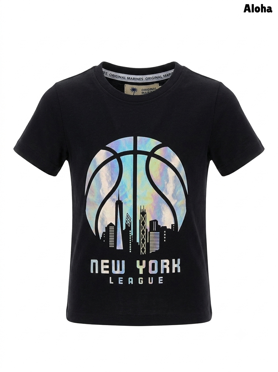 Kids' New York Basketball Graphic Iridescent T-Shirt – Black