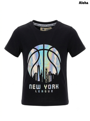 Kids' New York Basketball Graphic Iridescent T-Shirt – Black