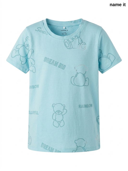 Girls Teddy Bear Printed T-Shirt – Light Blue