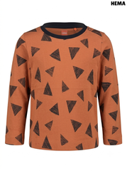 HEMA Long-Sleeve Geometric Print T-Shirt – Rust Orange / Terracotta