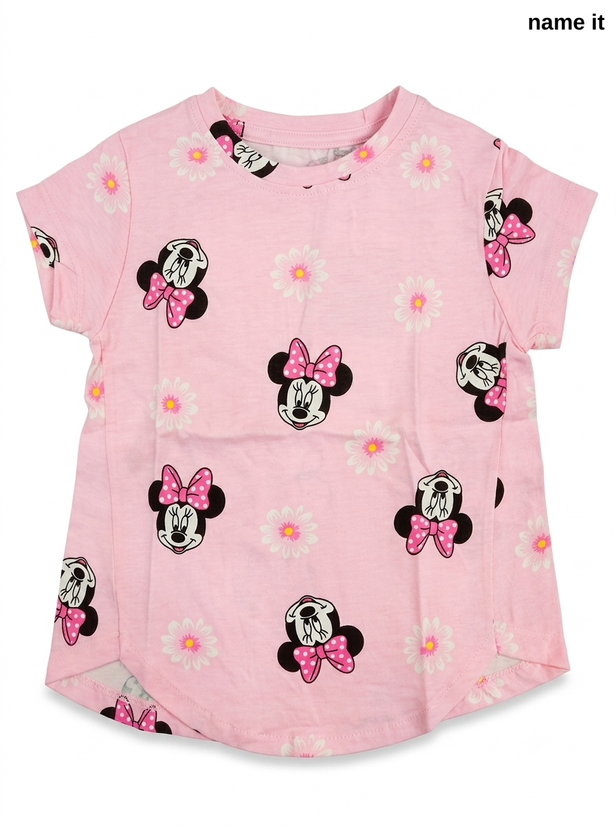 Girls Minnie Mouse & Floral Printed T-Shirt – Pink