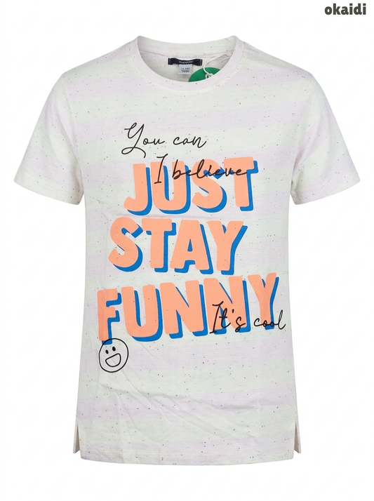 Okaïdi Girls' "Just Stay Funny" Graphic Printed Speckled T-Shirt – Off-White/Pastel