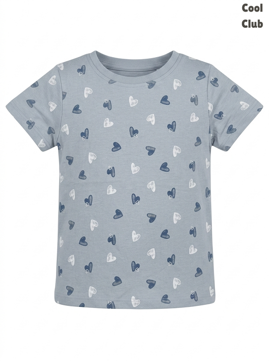 Cool Club Girls' All-Over Heart Print T-Shirt – Slate Blue