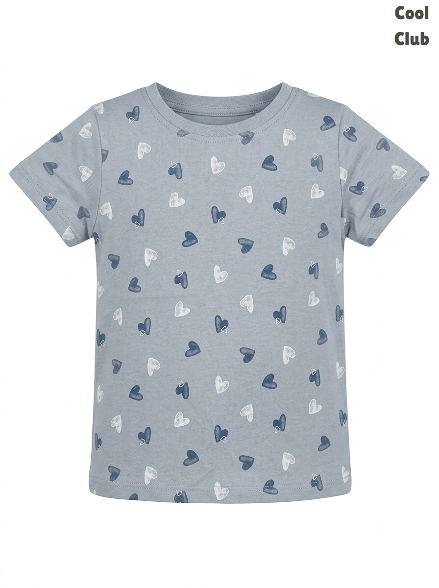 Cool Club Girls' All-Over Heart Print T-Shirt – Slate Blue