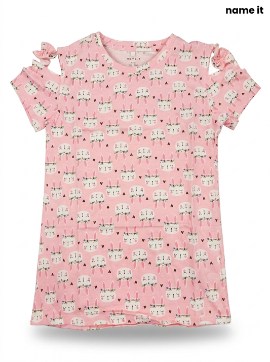 Girls' Pink Bunny Print Cold-Shoulder T-Shirt