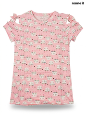 Girls' Pink Bunny Print Cold-Shoulder T-Shirt
