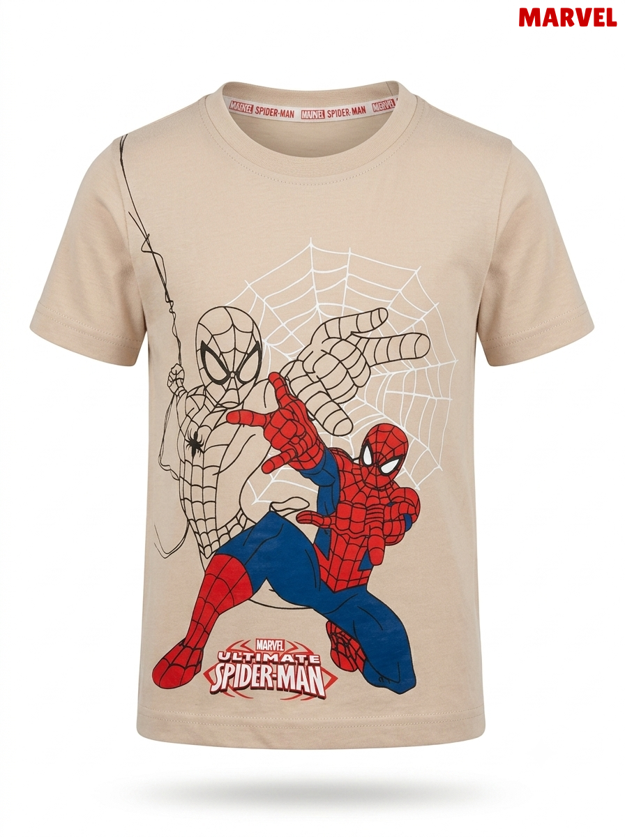 Official Marvel Ultimate Spider-Man Graphic Printed T-Shirt – Beige / Light Tan
