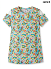 Girls' Ninja Turtles Cold-Shoulder Floral Dress