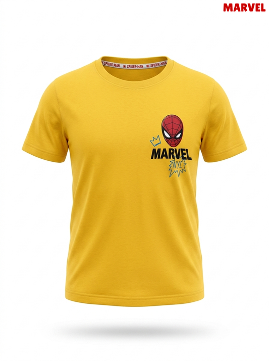 Official Marvel Spider-Man Small Chest Print Graphic T-Shirt – Mustard Yellow