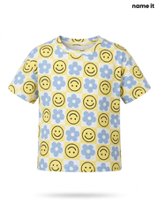 Girls' Smiley & Floral Checkered T-Shirt