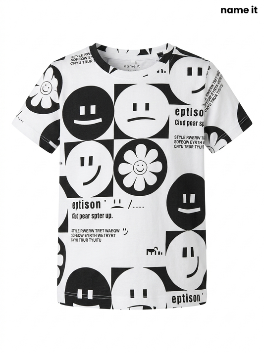 Girls' Monochrome Graphic Smiley T-Shirt