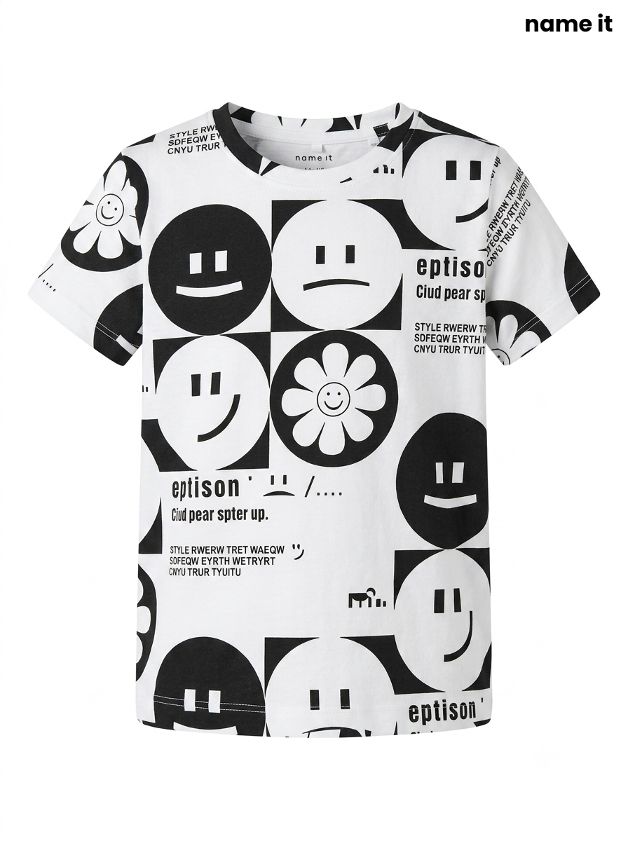 Girls' Monochrome Graphic Smiley T-Shirt
