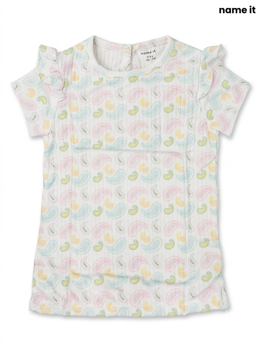 Girls' Pastel Paisley Ribbed Flutter-Sleeve Top