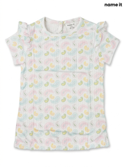 Girls' Pastel Paisley Ribbed Flutter-Sleeve Top