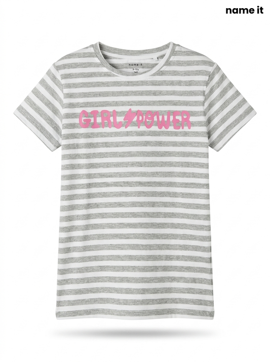 Girls' "Girl Power" Striped Graphic T-Shirt