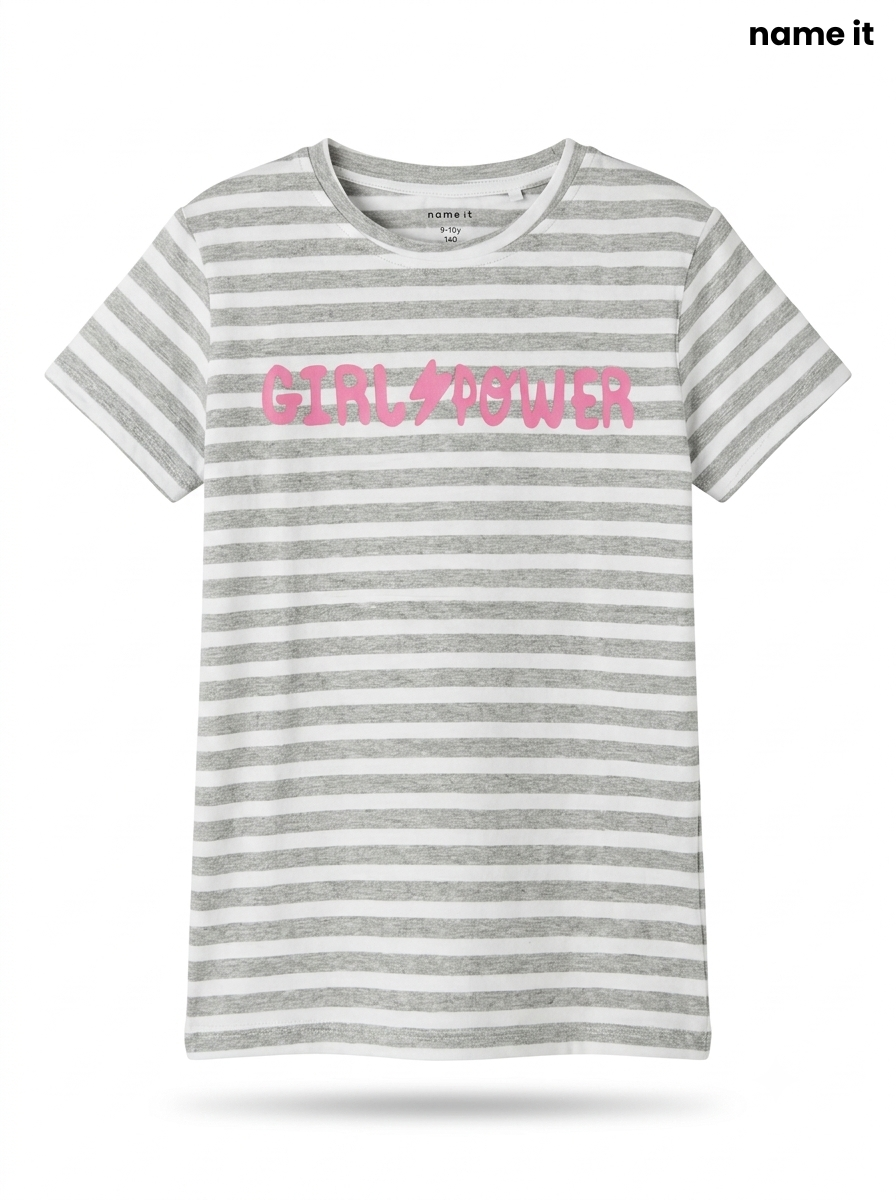 Girls' "Girl Power" Striped Graphic T-Shirt