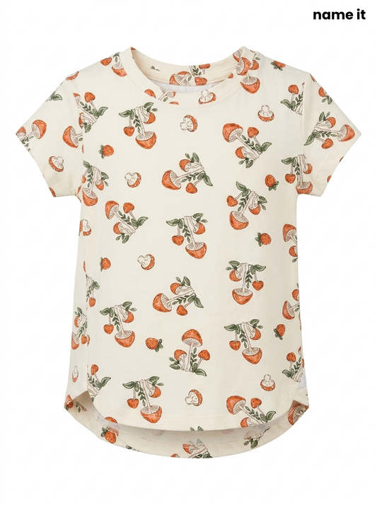 Girls' Mushroom & Botanical Print T-Shirt - Off-White / Cream