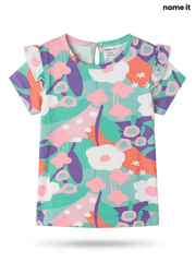 Girls' Vibrant Abstract Floral Flutter-Sleeve Top