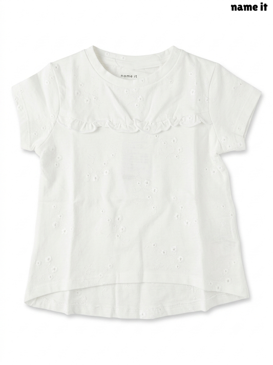 Girls’ White Broderie Anglaise Ruffle Top