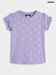Girls' Lilac Flamingo Flutter-Sleeve T-Shirt